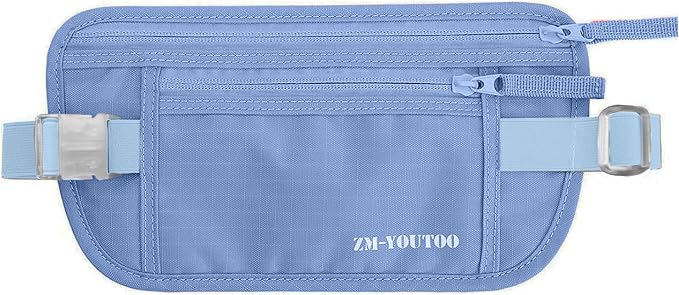 Money Belt for Travel - Hidden Travel Pouch Protect Your Credit and Money With RFID Blocking Passport Holder Waist Wallet (Azure)