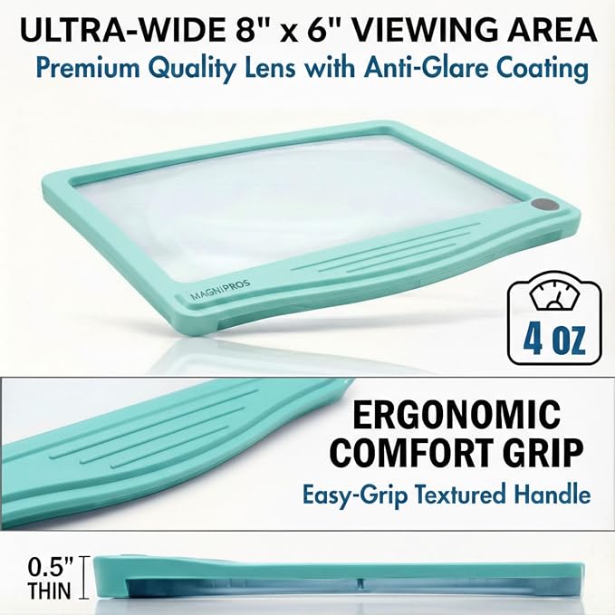 MAGNIPROS 5X Rechargeable LED Page Magnifier, Large Anti-Glare Lens, Ultra Bright 3 Color Light Modes- Reduces Eye Strain for Small Print, Low Vision & Seniors