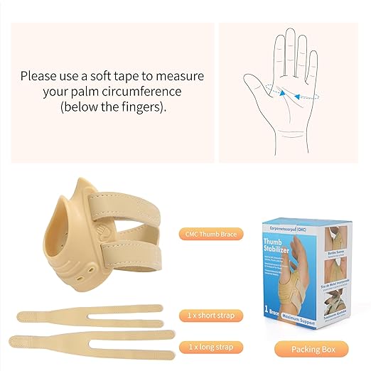 AKSO MEDICOS CMC Thumb Brace - Comfortable Thumb Splint for CMC Joint Pain Relief and Support, Osteoarthritis, Tendonitis, Arthritis, CMC Joint Thumb Arthritis Brace for Women Men (Right Hand, Medium, Beige)
