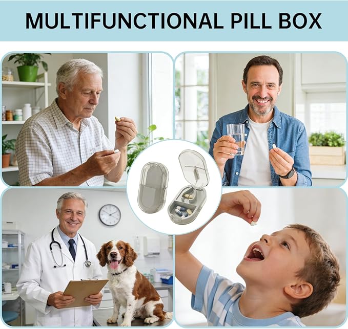 Pill Cutter Splitter for Small or Large Pills, Portable Pill Splitter with Hidden Professional Organizer and Brush, Tablet Cutter Medicine Slicer, Coupe Pilule for Tablets and Vitamins(Gray)