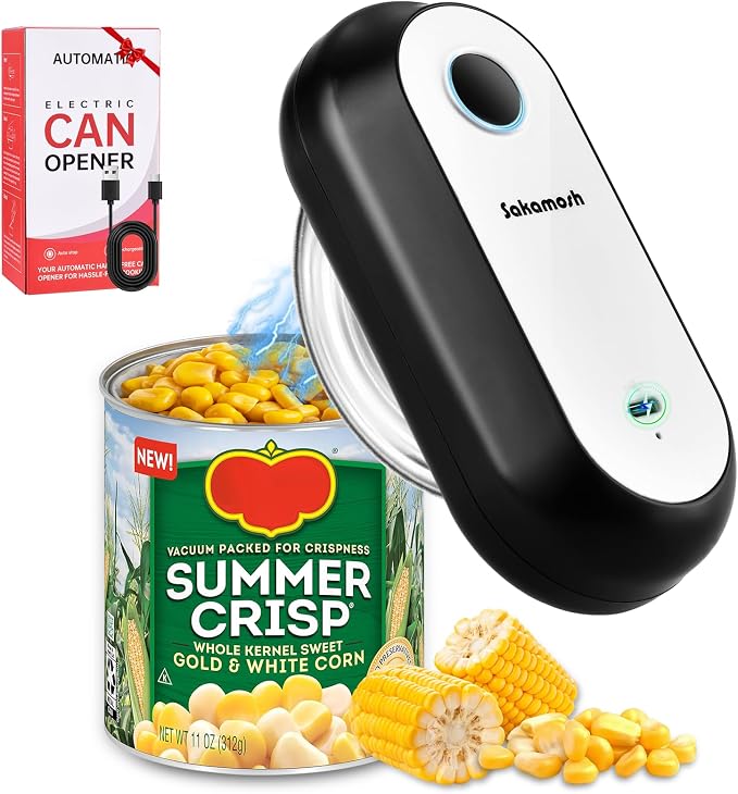 SAKAMOSH One-Touch Auto Stop Electric Can Opener | Smooth Safe Edges, Cordless Rechargeable, One-touch Auto Stop, Compatible with Most Can Sizes, Great for Seniors, Arthritis