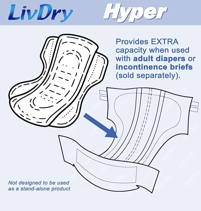 LivDry High Absorbency Pad Insert for Incontinence Briefs and Adult Diapers, Women and Men, Hyper 2400 (18 Count)