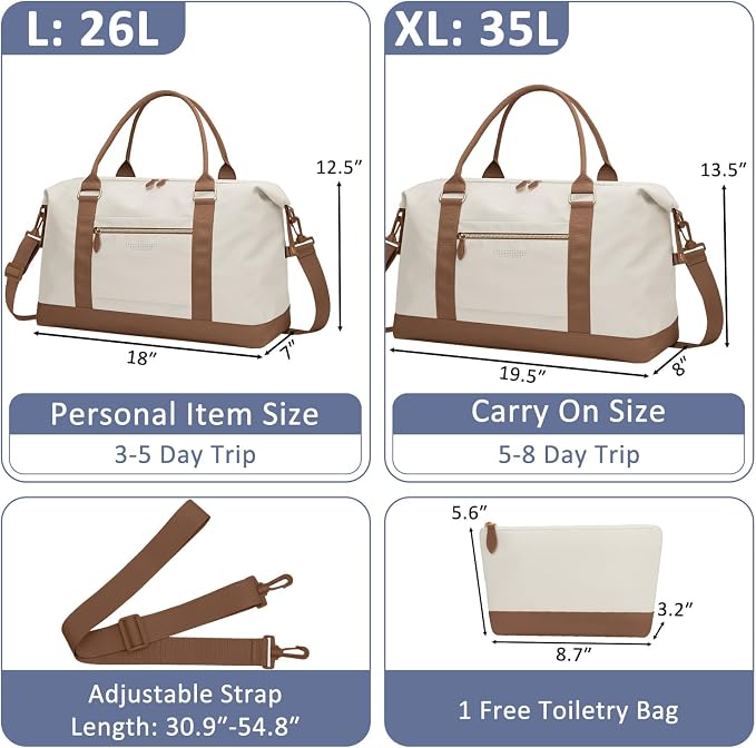 ELONGRIVER Travel Duffle Bag for Women, Weekender Bags, Hospital Bag for Labor Delivery, Lightweight Tote Duffel Overnight Bag with Luggage Sleeve, Airplane Travel Bags with Toiletry Bag,X-Large,Beige