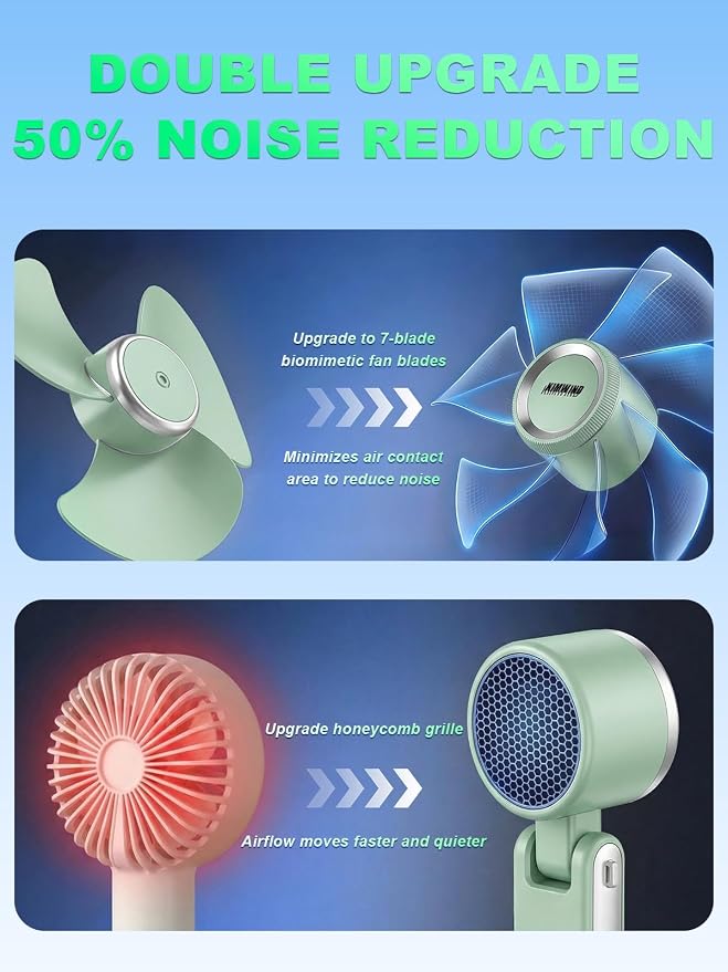 Portable Handheld Turbo Fan, 5 Gear Wind, Battery Operated, Up to 13 Working Hours Rechargeable Fan, 3 IN 1 Hand Fans with Air Turbo Tech Cooling Fan for for Travel, Beach, Outdoor - Green