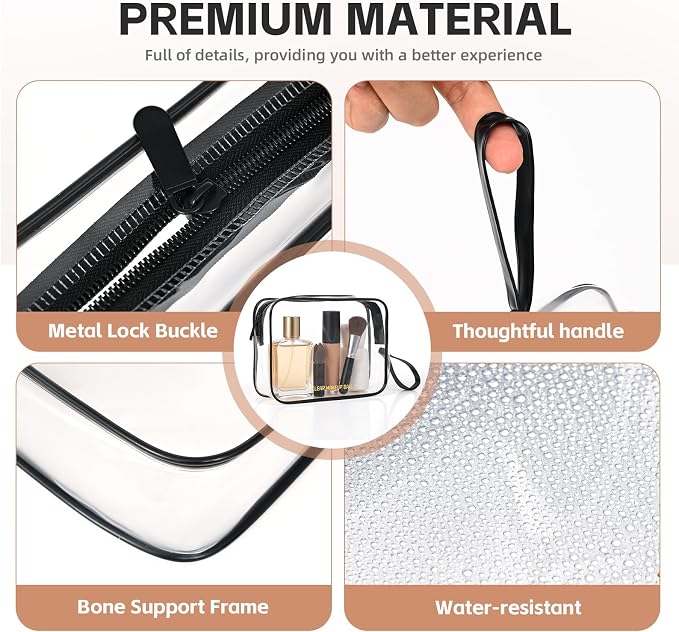 Icramsy Clear Makeup Bag,2 Pack TSA Approved Toiletry Bag Travel Toiletry Bag Hanging Makeup Cosmetic bag for Women Men (Black).