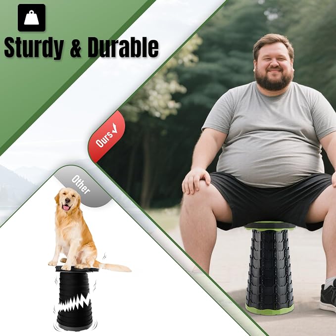 Doseno Portable Collapsible Stool, Pop Up Stool, Retractable Camping Seat | Height range 2.4-17.5 in; thickened PP, 2 lb design and shoulder strap for fishing, hiking, BBQ, travel, and outdoor use.