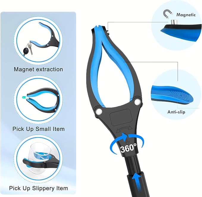 32" Grabber Reacher Tool (2-Pack), Foldable Trash Picker Upper with 360° Rotating Jaw & Magnetic Tip, Heavy Duty Reaching Assist Stick for Seniors, Post Surgery Recovery Must Haves Mobility Aid