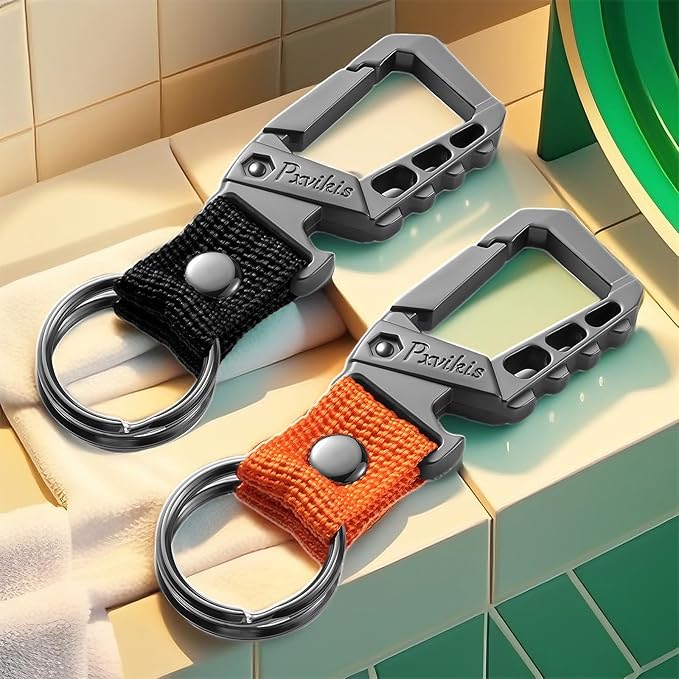 Metal heavy duty key chain carabiner clip bottle opener wrist lanyard ring car key fob unisex for men and women