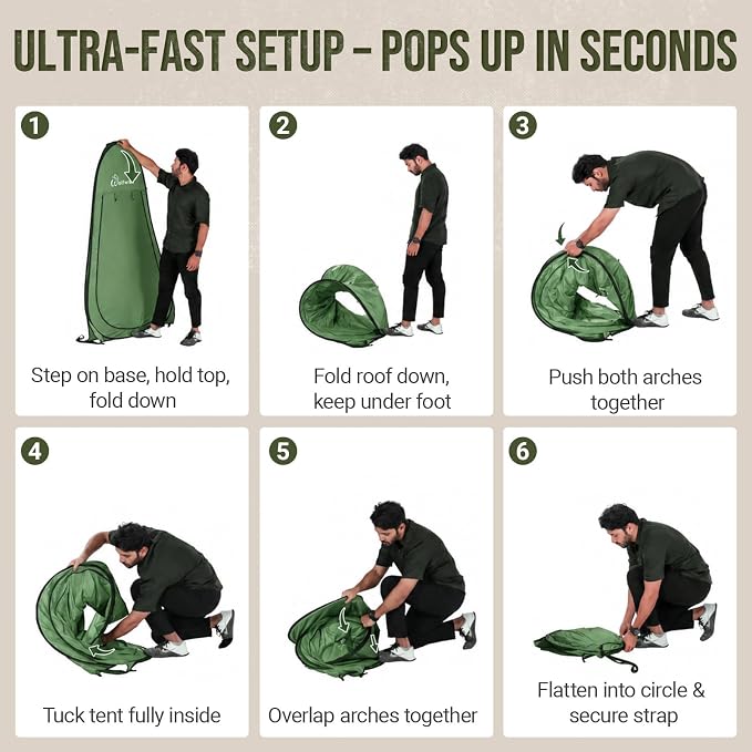 WolfWise Pop Up Shower Tent for Camping Essentials, Compact & Lightweight | Portable Instant Changing Tent with Window & Carry Bag, Privacy Dressing Room Bathroom for Outdoor, 6'3"/6'11" H