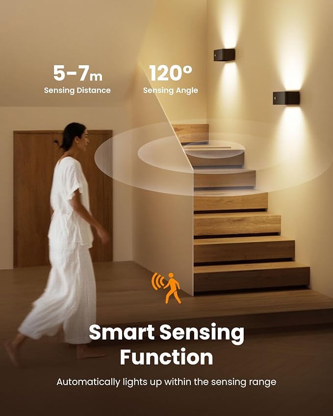 PopoIron Motion Sensor Wall Sconce Indoor with Remote Control 3 Colors Wireless Wall Light LED Wall Sconces Rechargeable 8000mAh Battery Operateded Wall Lamps Brightness Adjustable for Bedroom