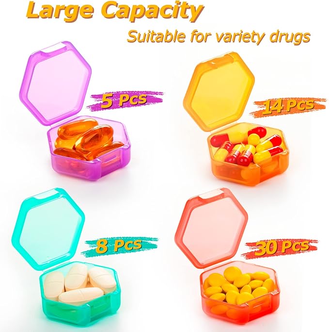 Yaklim Small Pill Case, 7 Pack Mini Pill Box | BPA Free, Portable Travel Pill Box, Pocket Purse Briefcase Use, 7 Individual Pill Containers for Fish Oils and Supplements