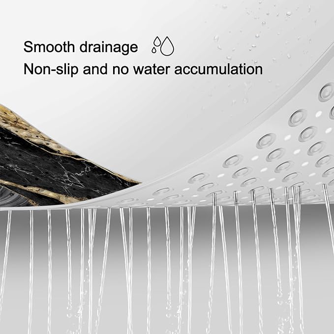LNOND Marble Bath Tub Mat Non Slip, Extra Long 40 X 16 Inch Anti Slip Mat for Bathtub, Black Gold Luxury Marble Shower Mat with Drain Holes and Suction Cups, Machine Washable