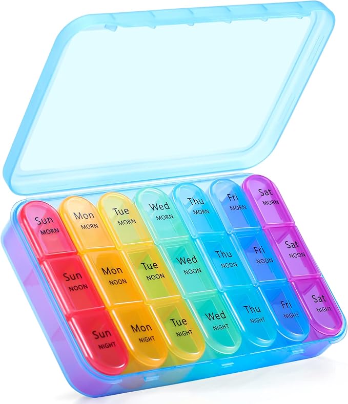 ASprink Pil Box 3 Times a Day, Weekly Pill Organizer 3 Times a Day - Daily Pill Box 7 Day Medicine Organizer, Large Pill Case, Travel Pill Organizer (Blue)