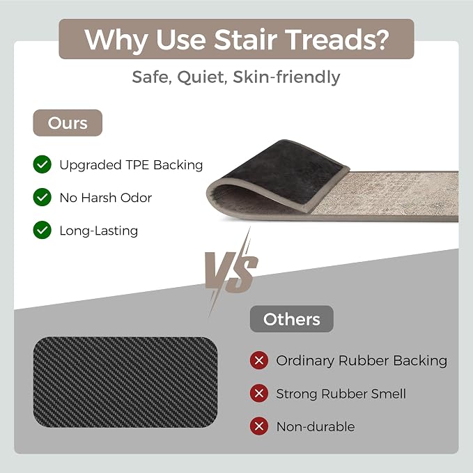 sarben 8"x30" Non Slip Stair Treads for Wooden Steps 15 Pack, Cameo | Peel and Stick Carpet Stair Runner with TPE Adhesive Backing, Carpet for Added Safety, Pet and Senior Friendly