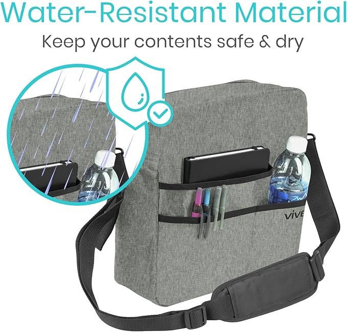Vive Wheelchair Bag - Machine Washable, Double-Stitched, Water-Resistant Accessory Backpack for Rollators, Wheel Chairs, Walkers - Pouch with XL Pockets & Straps for Quick Installation