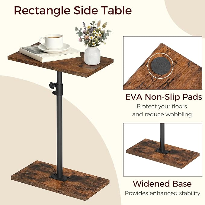 MAHANCRIS Narrow Side Table, Height Adjustable Sofa Table, Tall Couch Table | Small End Table for Small Spaces, Sturdy Wooded Nightstand, Easy Assembly, Multi-Functional, Living Room, Bedroom, Corner