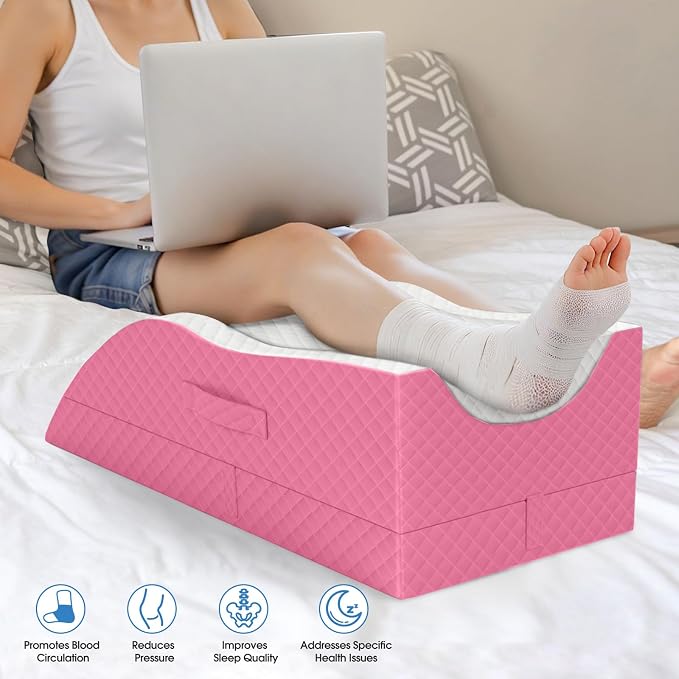 TranquilRelax Leg Pillow, Leg Elevation Pillow with Pad and Memory Foam, Height Adjustable Bolster Pillow for Legs, Leg Pillow Elevation Blood Circulation, for Post-Surgery, Pink