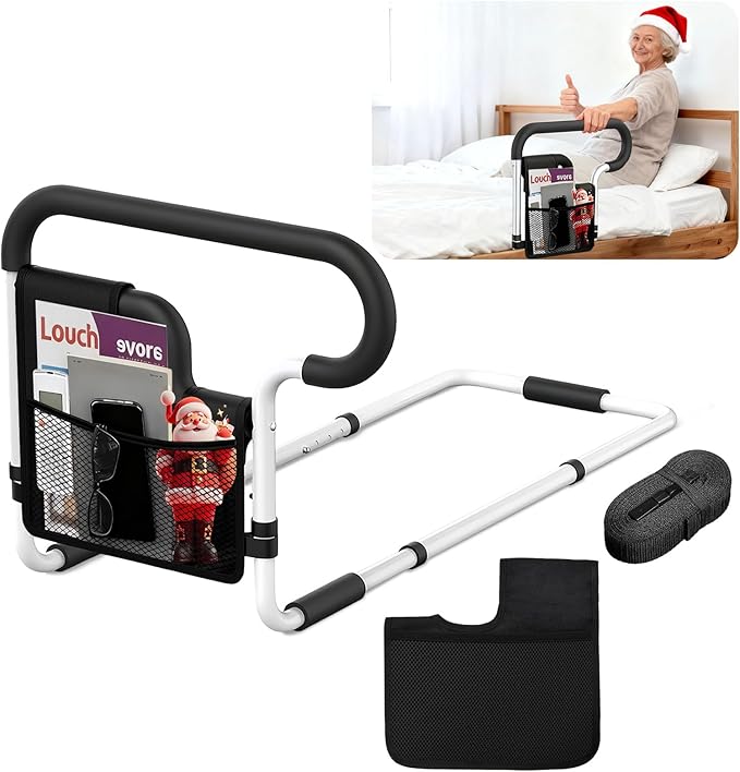 Bed Rails for Elderly Adults Safety, Adjustable Bed Assist Rail for Seniors, Bed Safety Rail with 2 Storage Bag and Fixing Strap, Fit King, Queen, Full, Twin, Supports 300 lbs