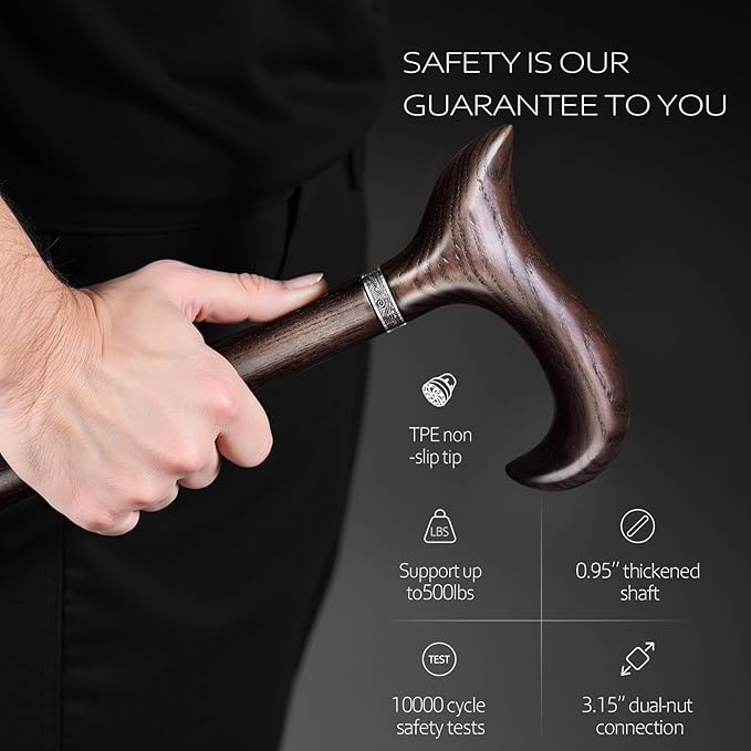 Walking Cane, Available in Multiple Inches Wooden Cane Support up to 500 Lbs, Suitable for Fancy Wooden Walking Cane for Men and Women with Extreme Demands