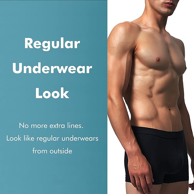 AIRCUTE Washable Urinary Incontinence Underwear for Men, Instant Absorbency, Bladder Leaks Protection Boxer Briefs 60ML(6X-Large) Black