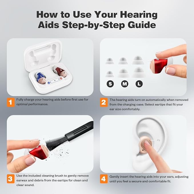 Hearing Aids for Seniors Rechargeable with Noise Cancelling, Hearing Aids, Clear Sound &Rechargeable Charging Case, Super-Mini Invisible Design Comfort Fit in Ear Canal, White