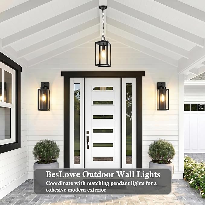 15" Large Upgraded Motion Sensor Outdoor Wall Lights, Matte Black | 3 Lighting Modes, Rust-Resistant, Quick & Easy Installation, Waterproof & Weatherproof, Thick Clear Glass & Durable Metal