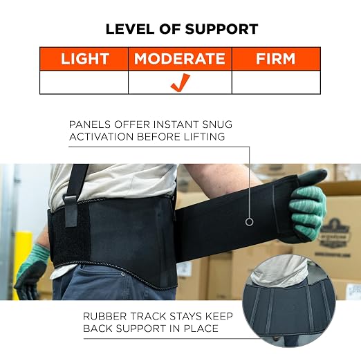 Ergodyne ProFlex 1600 Back Support Brace, 9" Extended Support, High Cut Front For Mobility,Black,2X-Large