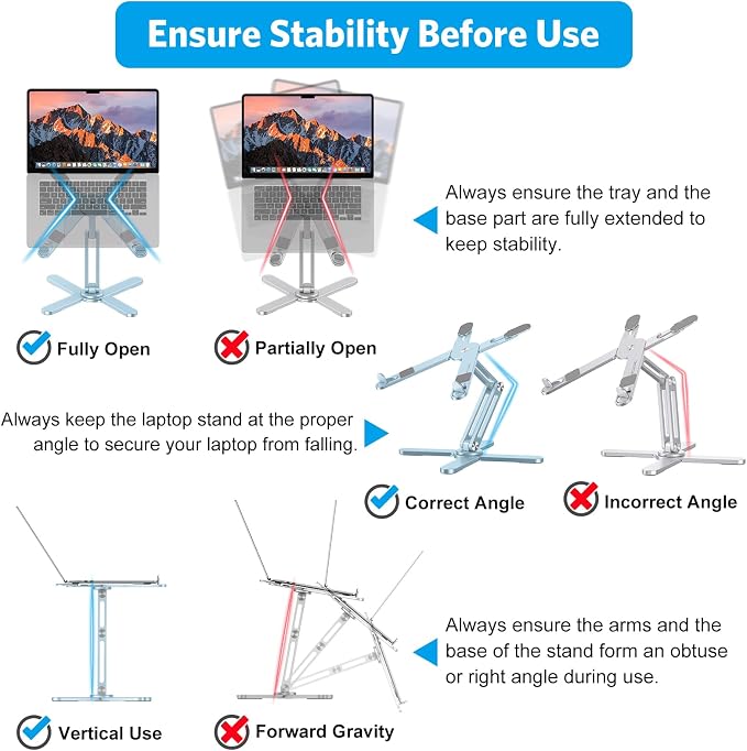 OMOTON LA10 360° Rotating Laptop Stand Riser Foldable for Desk, Sky Blue | Aluminium Aolly, Adjustable Height Angles, Collaborative Work, Easy Storage, Fits Laptops up to 17", for MacBook Pro/Air HP