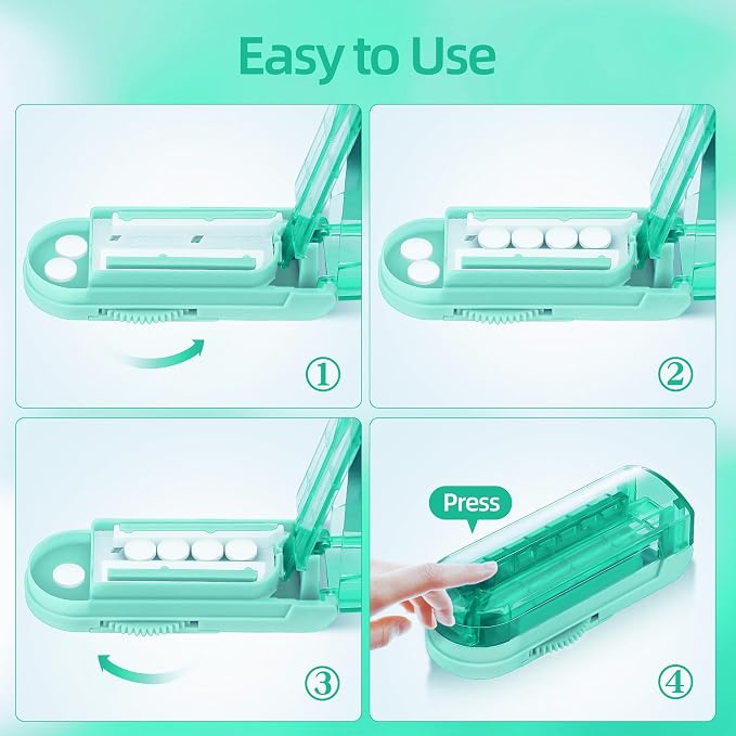 DUBSTAR Pill Cutter Splitter for Small and Tiny Pills, Multiple Pill Cutters for Small or Large Pills, Adjustable Pill Splitter with Centering Device and Blade Guard for Multi Tablets (Cyan)