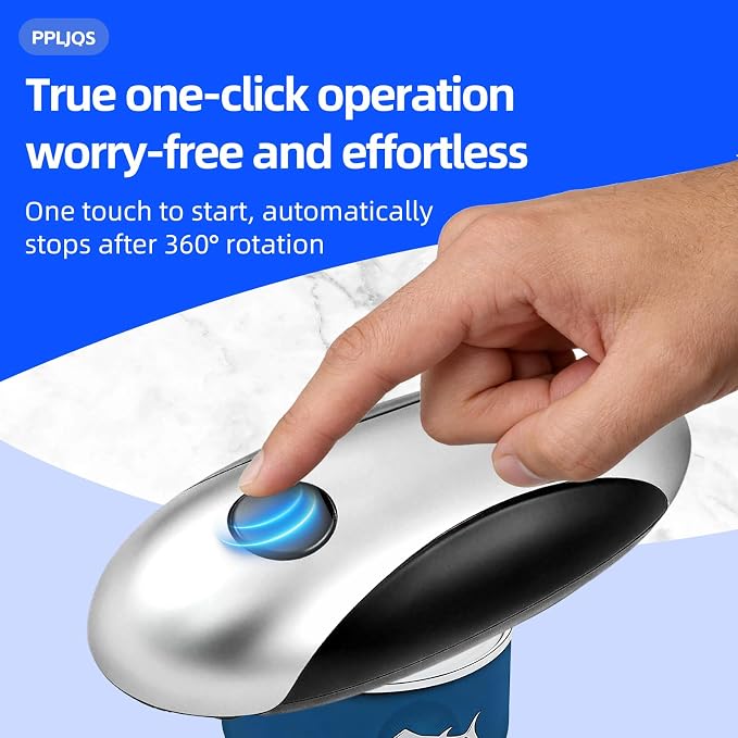 Kitchen Rechargeable Electric Can Opener, One-Touch Opening, Smooth Rim, USB-C Fast Charge, Senior Friendly, Silver, Hands-Free Design, Easy to Grip and Fits Most Cans