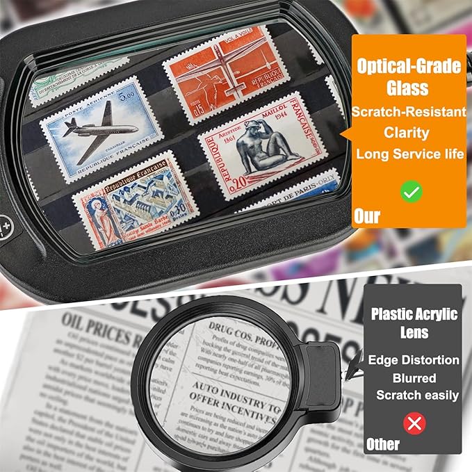 Veemagni 13X Rectangle Magnifying Glass with Light and Stand, Flexible Gooseneck LED Lighted Desk Lamp, 5 Color Modes Stepless Dimmable, Hands Free Magnifier for Reading Crafts Painting Close Work
