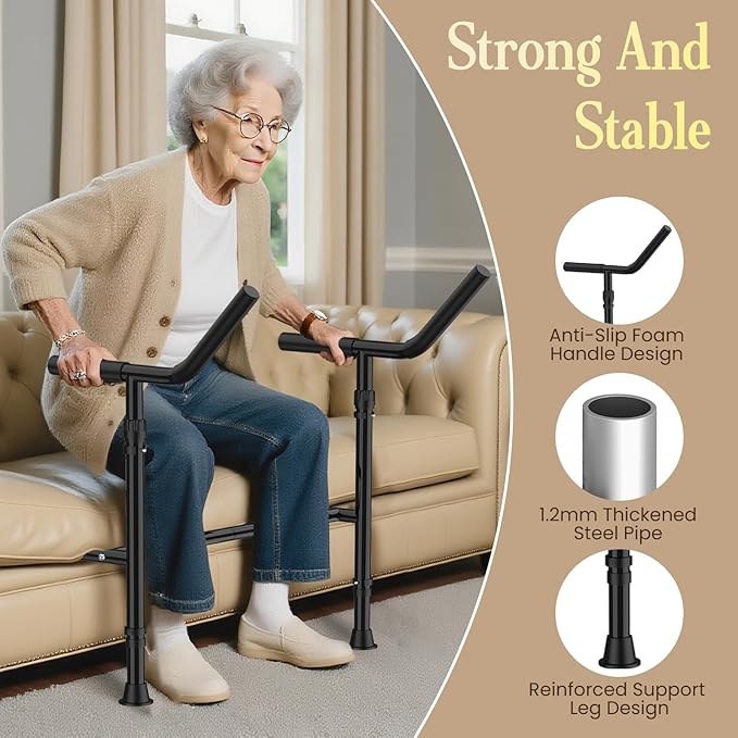 Stand Assist for Couch and Sofa with Support Legs, Height Width Adjustable Standing Aid for Elderly, Disabled, Patients and Seniors with Mobility Issues Portable Couch Handle for Chair (Black)