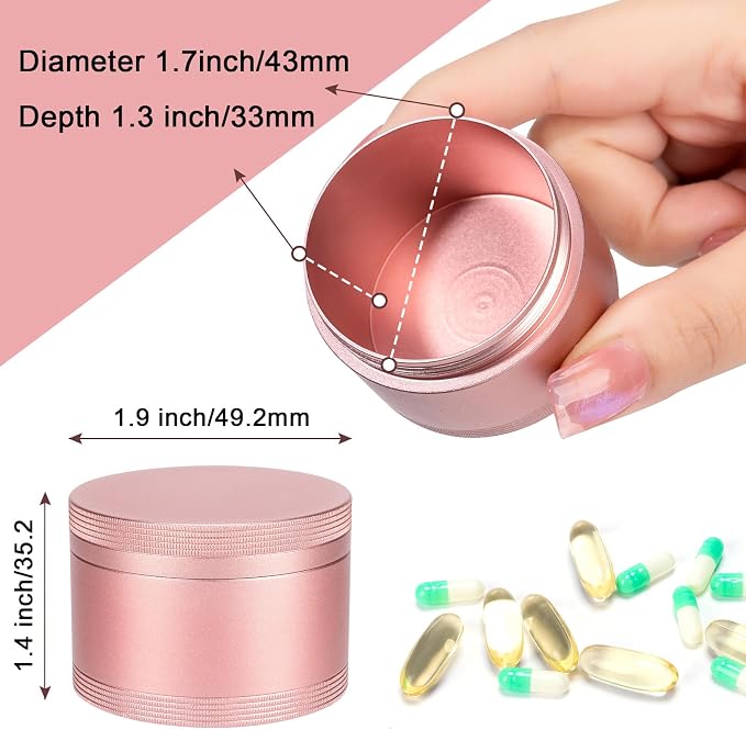 Pink Metal Pill Box Daily - Single Waterproof Travel Pill Container for Purse, Portable Pill Case for Vitamins, Fish Oil, Medicine, Cute Pill Holder Organizer, Big Size