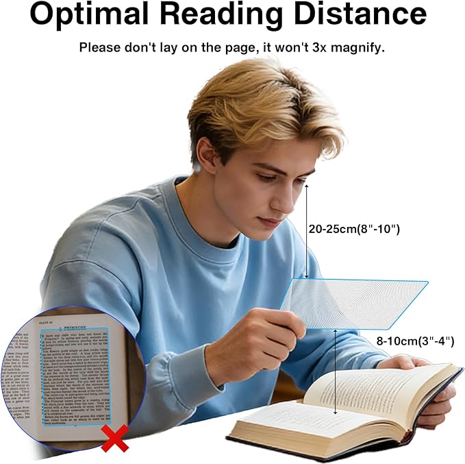 4 Pcs Magnifying Sheet 3X Page Magnifier for Reading Lightweight PVC Fresnel Lens with 4 Pcs Magnifying Bookmark Ruler for Low Vision & Seniors