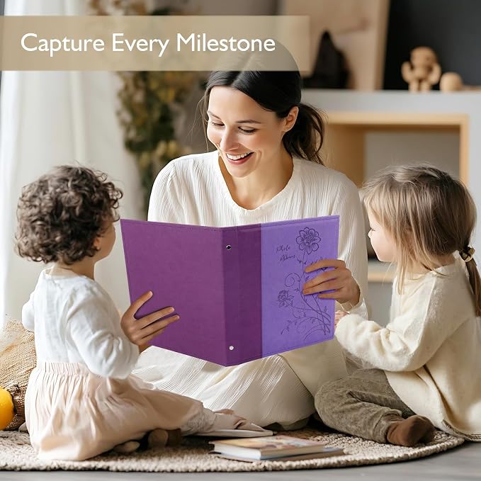 Photo Album 8x10 Clear Pages Pockets Leathe Cover Slip Slide in Photo Album Holds 50 Vertical 8x10 Photos Picture Book for Wedding Family (Purple)
