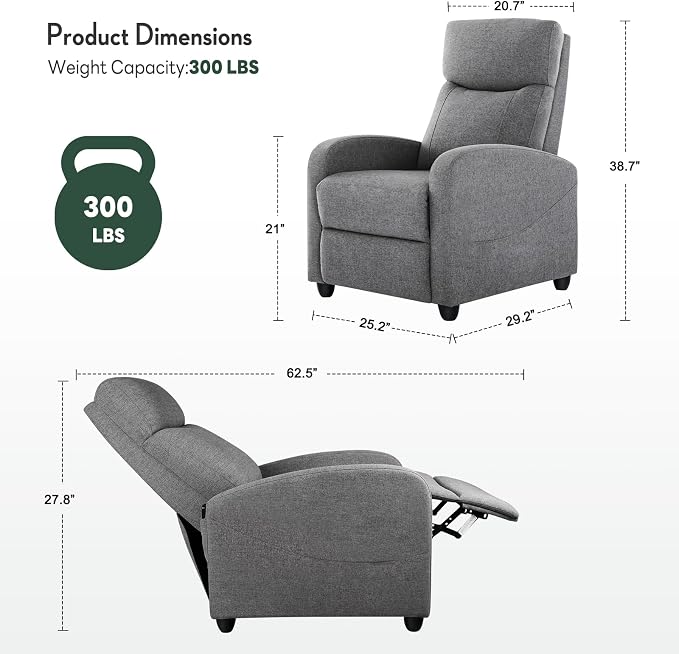 Massage Recliner Chair, Recliner Sofa Fabric for Adults, Recliners Home Theater Seating with Lumbar Support, Reclining Sofa Chair for Living Room, Greige