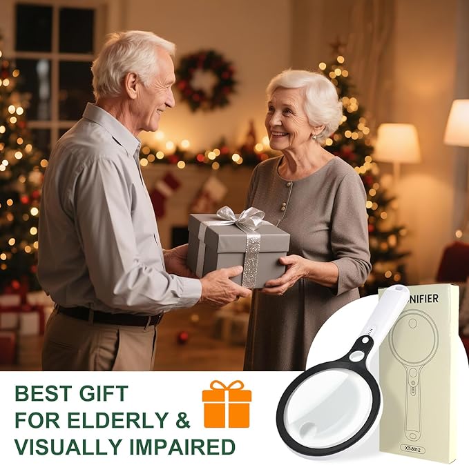 Magnifying Glass with 48 LED Light, 10X 20X 45X Handheld Illuminated Lighted Magnifier with 5 Light Modes Rechargeable Magnifying Glass for Seniors Reading Inspection (Black & White)