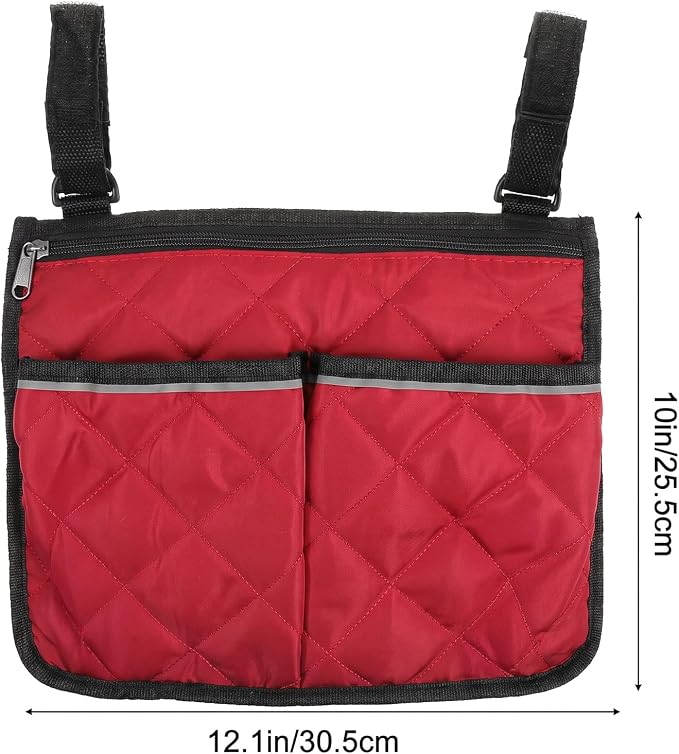 Walker Bag for Folding Walker Walker Basket with Reflective Safety Strips Foldable Wheelchair Storage Bag with 2 Adjustable Straps for Night Visibility Seniors Elderly (Claret)