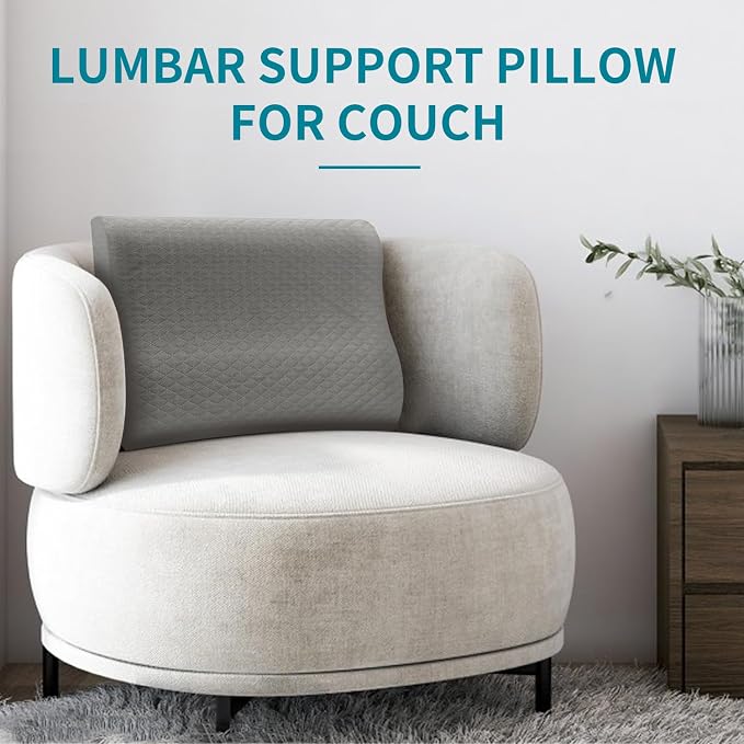 Lumbar Support Pillow for Recliner - Backrest for relieving lower back pain | Couch Cushion with Gel Memory Foam & High-density Foam, for Sofa, Accent Chair & Armchair, adjustable straps & washable cover
