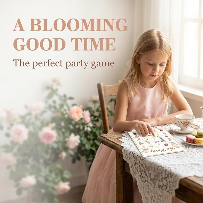 Tea Party Bingo, 24 Players Bingo Game Set for Girls Adults, Tea Party Bingo Games for Bridal Shower, Bachelorette, Wedding, Engagement Party, Tea Party Decorations