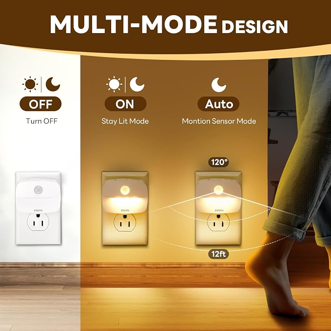 ZISUYU Plug-in LED Night Light with Motion Sensor,Dimmable,Color Changing