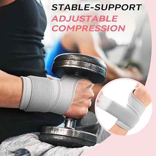 Wrist Support Brace for Right Left Hand 2 Pairs, Wrist Wraps for Women Men, Adjustable Wrist Brace for Carpal Tunnel Tendonitis, Arthritis, Pain Relief, Weightlifting, Sports, Day Night Support, Grey