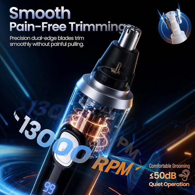 Ear and Nose Hair Trimmer for Men & Women,2026 Painless USB Rechargeable Eyebrow & Facial & Nose Hair Trimmer Clipper with LED Display for Easy Cleansing Travel Size (Black)