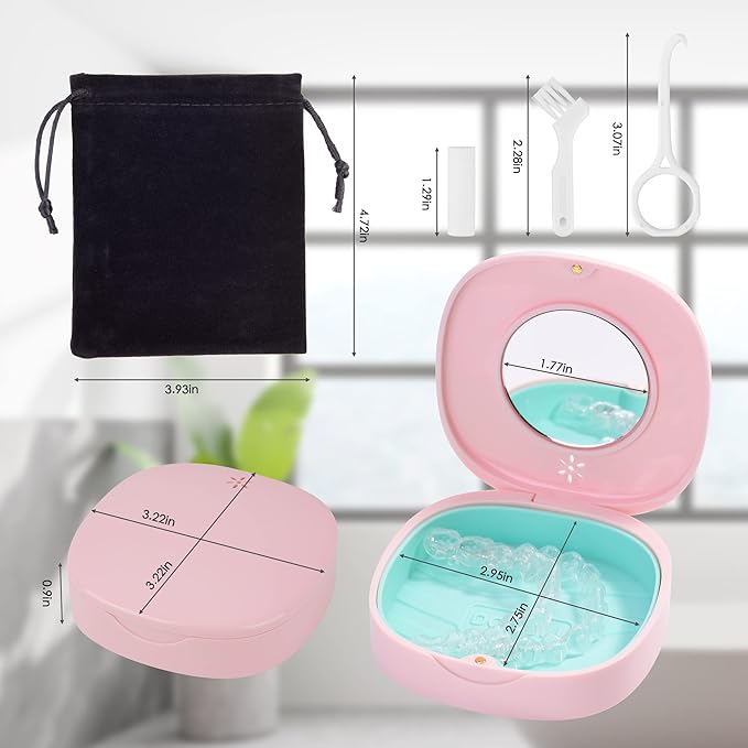 2 Pack Retainer Case with Vent Holes, stocking stuffers for gift women men ,Compatible with Invisalign,Night Guards,and Mouth Guards Case - Includes Storage Bag,Slim Aligner Remover Tool Black Pink