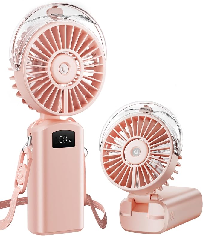 Gaiatop Portable Misting Fan, Rechargeable Handheld Fan with Water Spray | Water Mist Spray, Foldable Design, 3 Speeds, LED Display, USB Rechargeable Fan for Travel, Concerts and Outdoor Use