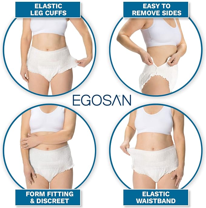 Egosan Maxi Incontinence Underwear Pull Ups Lightweight Breathable Disposable with Newly Designed Acquisition Layer, Stretchable Form-Fitting with Max Absorbency, Unisex (Medium 84 Count)