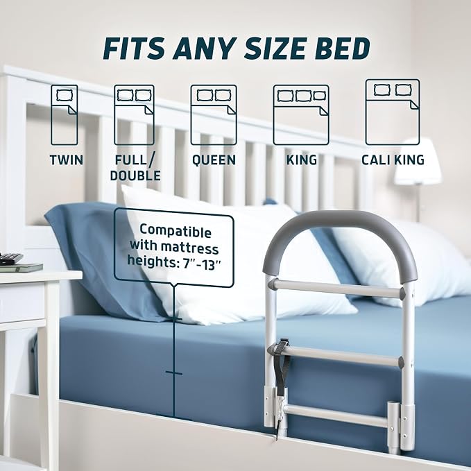 Lunderg Bed Assist Rail for Seniors with Non-Slip Grab Bar | Easy to Install Bed Rails for Elderly Adults Safety & Post-Surgery - Helps Reduce Falls & Support Independence