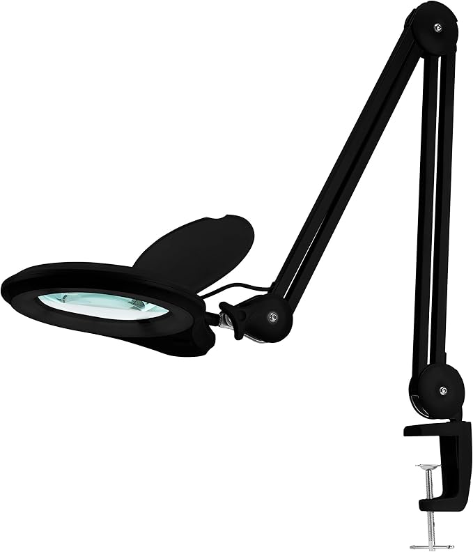 Neatfi (New Model) Bifocals 1,200 Lumens Super LED Magnifying Lamp with Clamp, Dimmable, 60 Pcs SMD LED, 5 Inches Diameter Lens, Adjustable Arm (5 Diopter + 20 Diopter, Black)