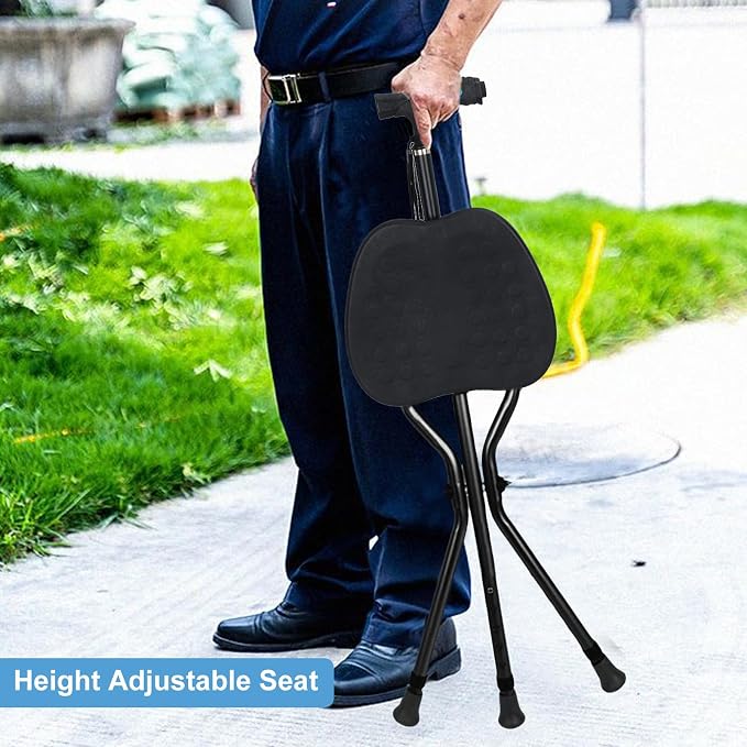 Folding Cane Seat, Hold 440 lbs Folding Canes with Seat Walking Stick Height Adjustment Cane Seat Capacity Frosted Handle with Crutches Stool