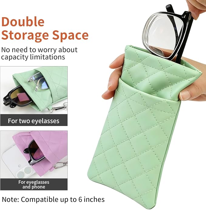 Double Eyeglass Case Soft Dual Glasses Case for Women Men Travel Squeeze Top Sunglasses Cases Eyeglasses Pouch